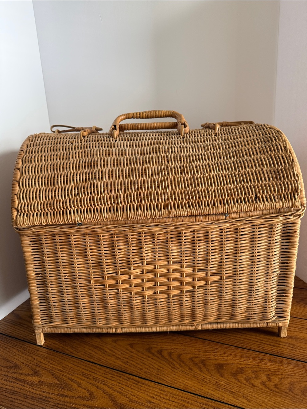Vintage Natural Wicker Storage Basket with Handle - Tan